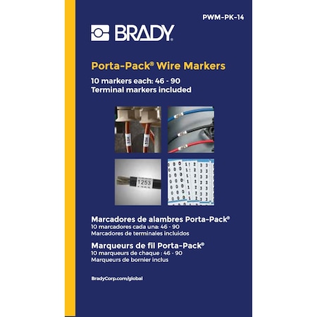 Brady Porta-Pack Wire Marker Book Repositionable Vinyl Cloth Legend: 46 to 90, 10PK PWM-PK-14